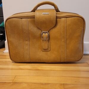 Vintage Samsonite Carry-On Luggage Tan Faux Leather Retro Travel Style